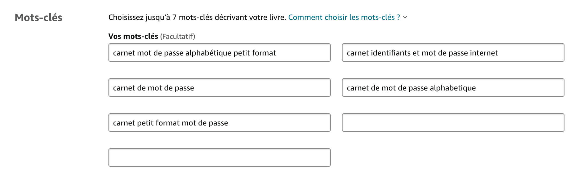 7 mots clés Amazon KDP